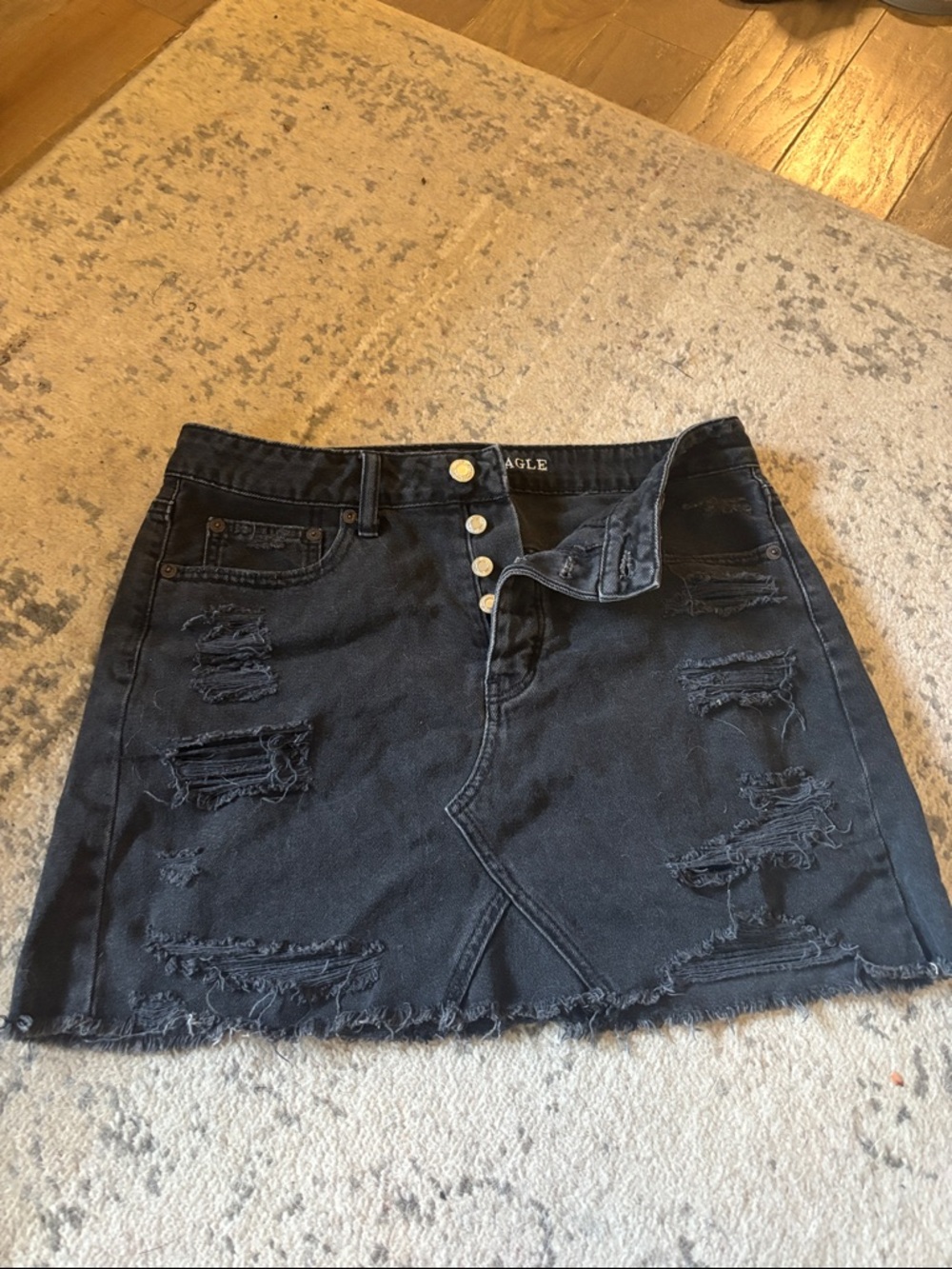 American eagle outfitters distressed faded black denim mini skirt